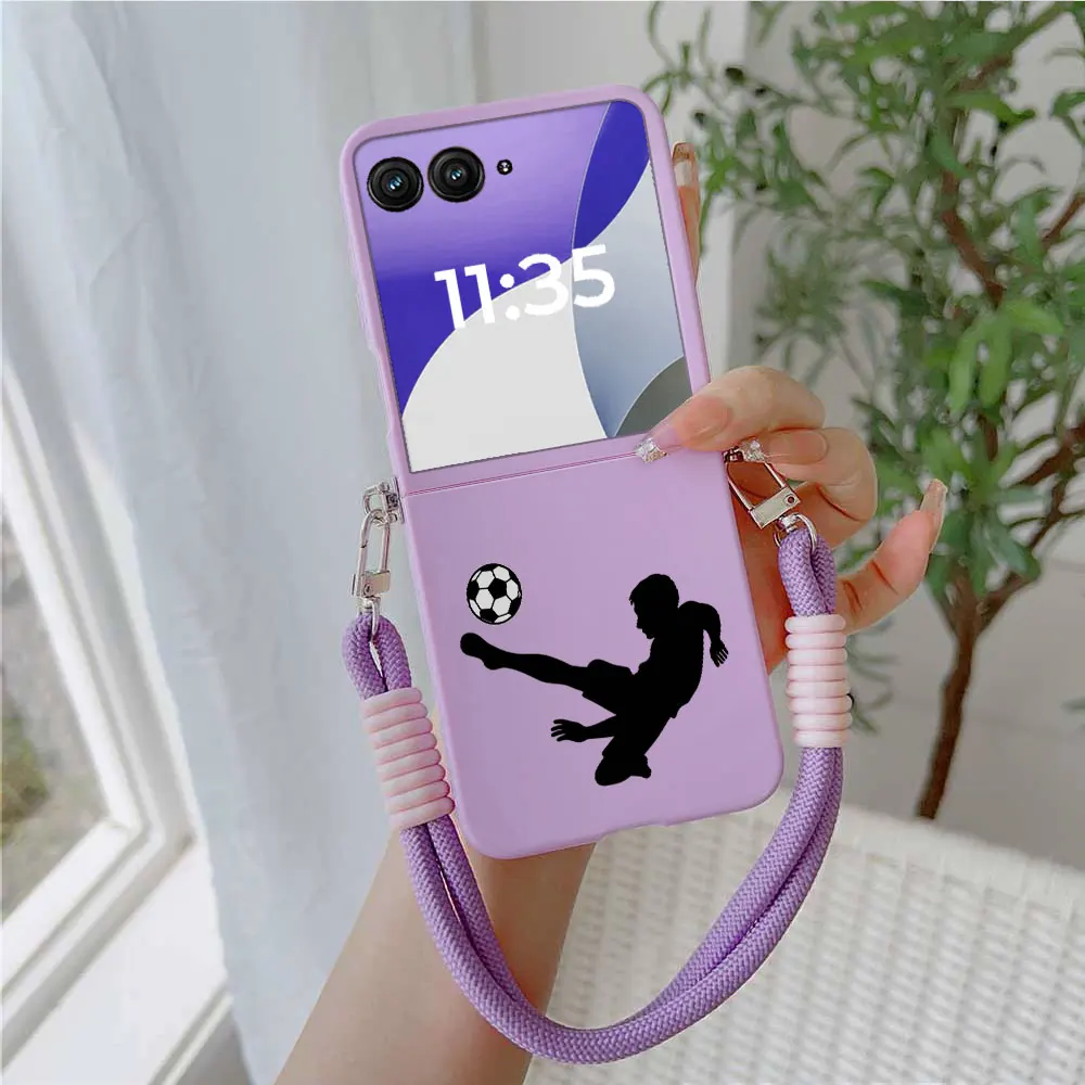 Silhouette Soccer Luxury Phone Case For Motorola Moto Razr 40 50 60 Ultra Plus Cute Candy Protective Cover With Wrist Strap Slim