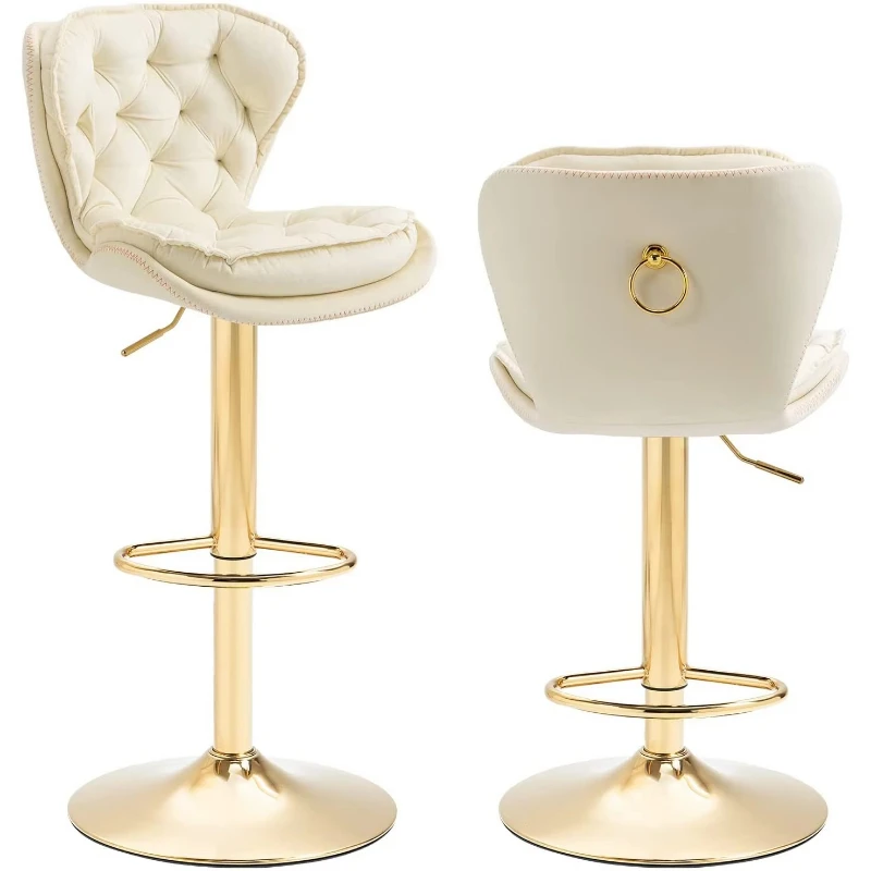 Bar Stool Set of 2, Velvet Counter Height Adjustable Bar Stool with Tufted Backrest, Swivel Bar Chair