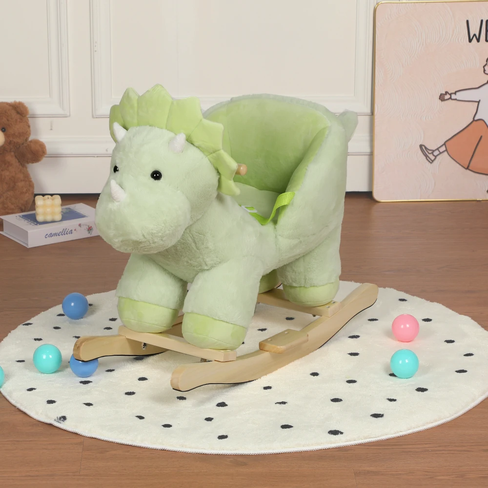 

Kids Ride-On Rocking Horse Toy with Jingle Bells,Dinosaur Rocking Toy with Hand Puppets and Safety Belt for Children 1-3 Years, Soft Plush Fabric