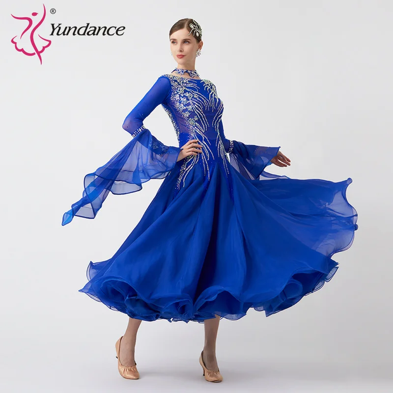 B-23181 New Women Modern Dance Rhinestone Color Diversity Dress Ballroom National Standard Waltz Competition Performance