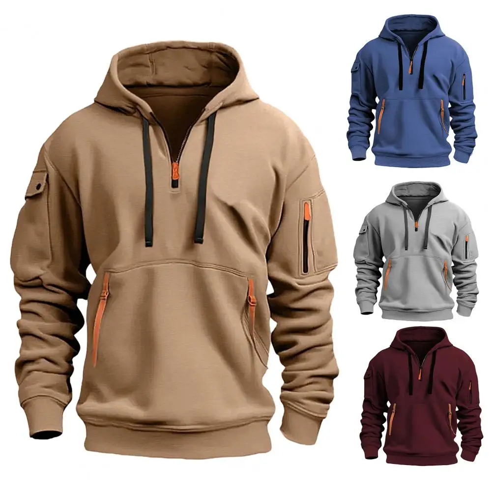 

Men Hoodie Men Splicing Design Hoodie Stylish Men's Patchwork Hoodie with Zipper Drawstring Detail for Fall Winter for Outdoor