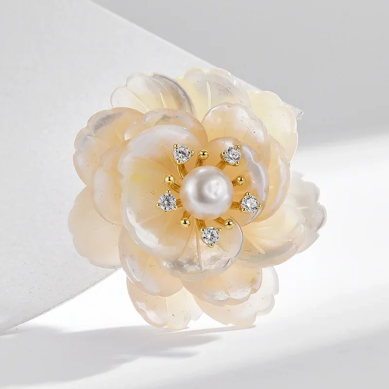 CHKAWOCI Premium Chinese style Peonies Natural Mother-of-Pearl Brooch Cheongpao Accessory Women's corsage birthday gift