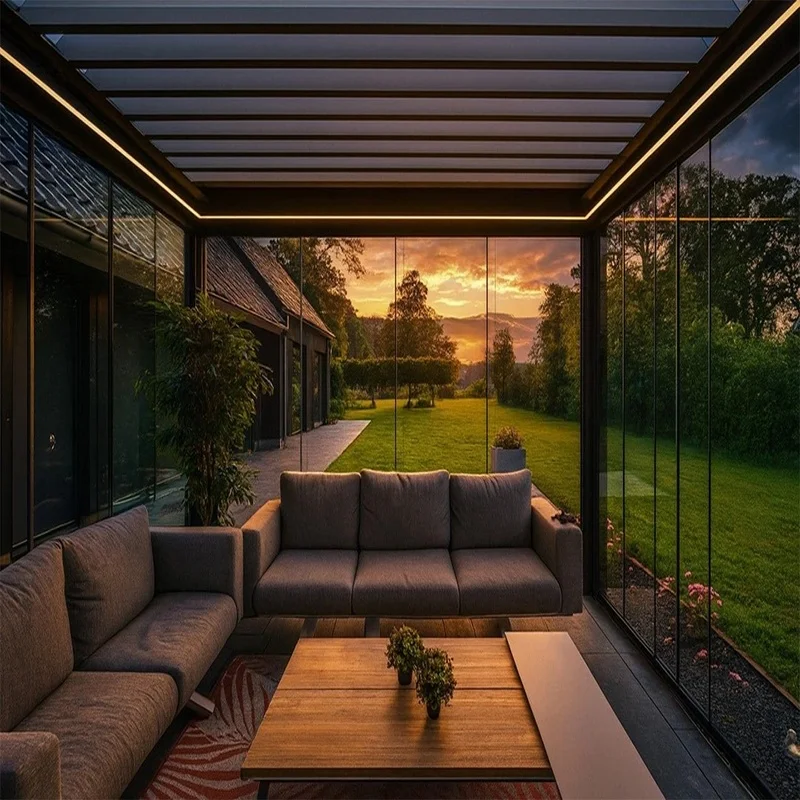 Outdoor Waterproof Aluminium Bioclimatic Pergola Customised Blades LED Lighting Roof Opening Remote Control Balcony Gazebo 3x4