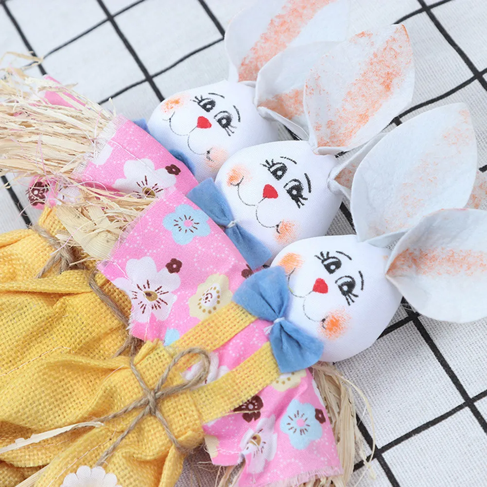 2Pcs Rabbit Scarecrow on Stake 15In 38Cm Straw Polyester Foam Garden Decoration for Easter Halloween Thanksgiving Fall Harvest