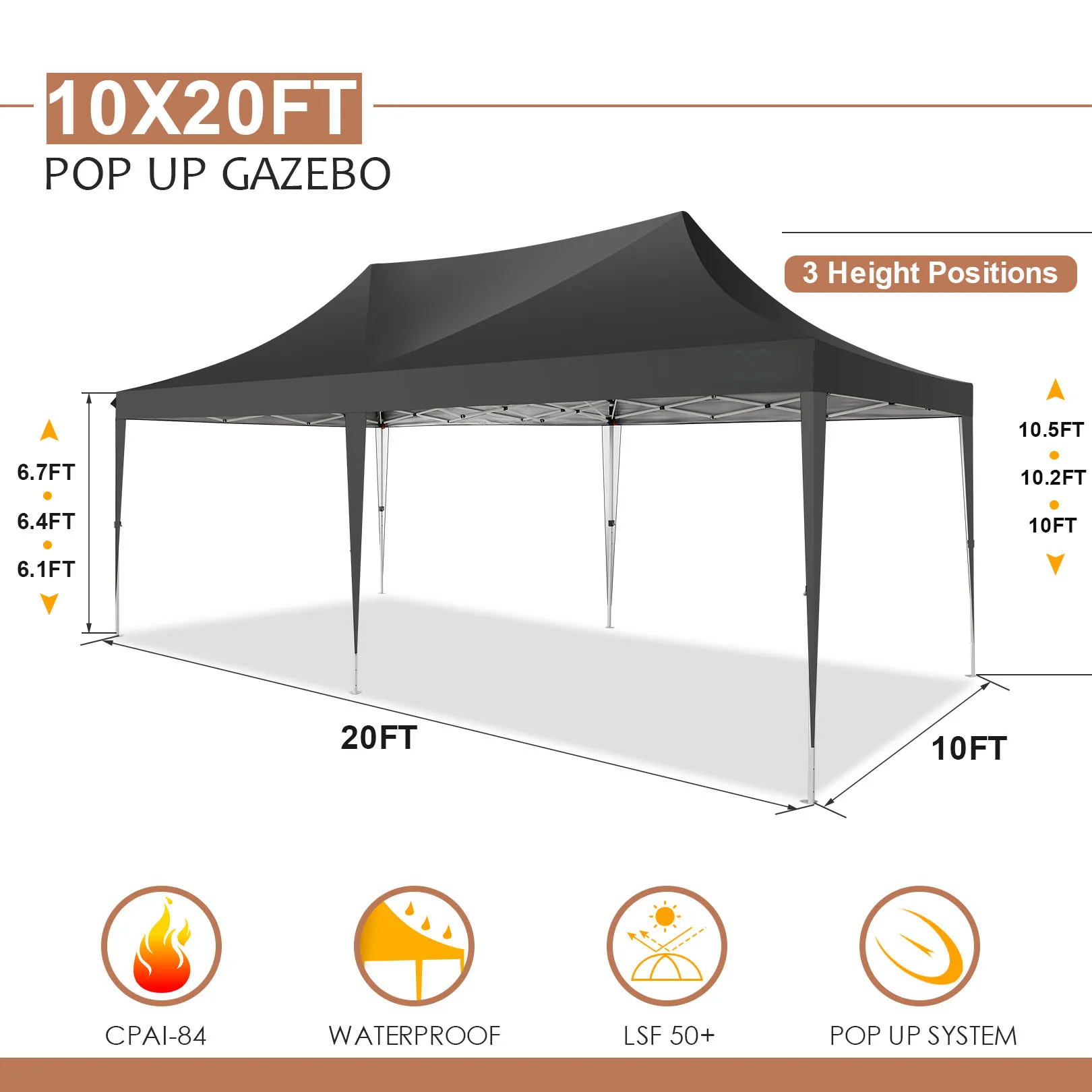 Canopy 10x20 Pop Up Canopy Tent with Sidewalls 3.0, Wedding Party Tent Outdoor Gazebos UV50+ Waterproof Canopy Tents for Parties