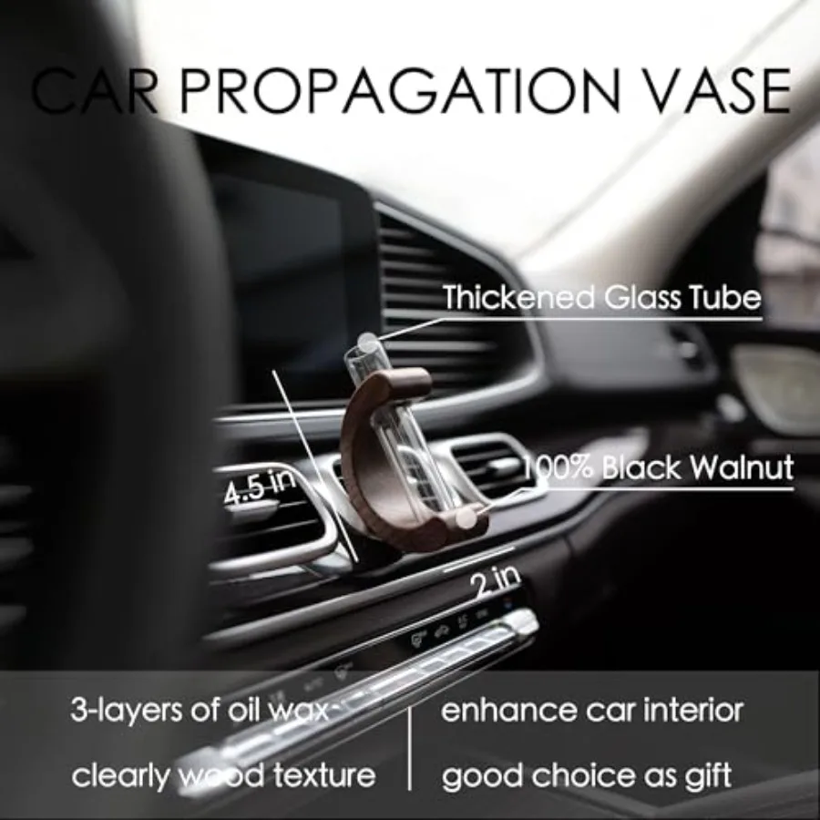 محطة تكاثر النباتات الصغيرة لأنبوب اختبار فتحة التهوية للسيارة مزهرية على شكل زهرة مع حامل خشبي عتيق ملحقات سيارة جرلي للنساء #3