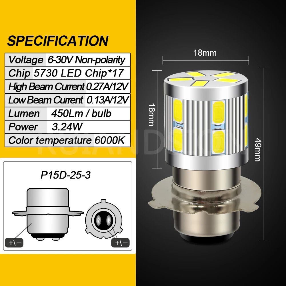 1pc LED Bulb 6V 12V Super Bright P15D-25-3 Motorcycle Headlight Bulbs Light Lamp 3W 6000k 4300K High Low Beam Motorcycle Part