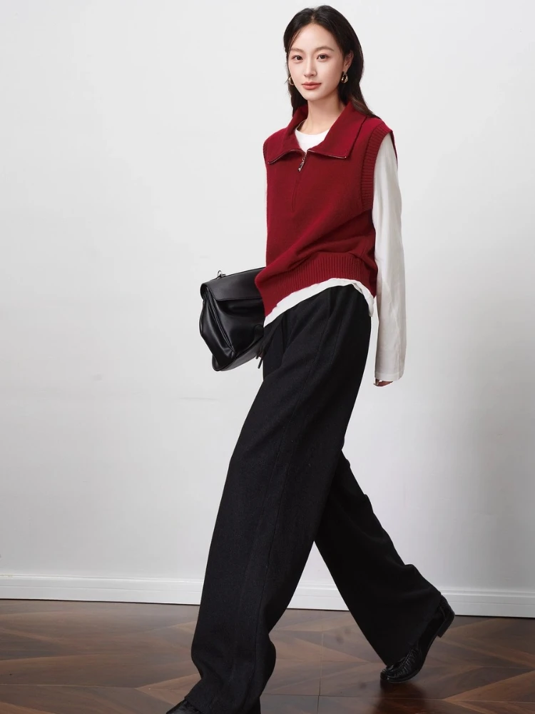 OLrain سراويل تقليدية نسائية 2025 خريف شتاء جديد متعدد الاستخدامات مستقيم السراويل جيوب بسيطة الصلبة فضفاضة طويلة بنطلون O57QK001369