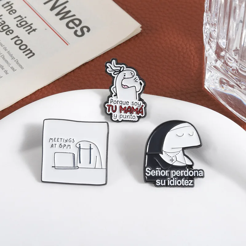 Классические-цитаты-senor-perdona-su-Эмалированные-булавки-ops-soyy-tu-mama-punto-pan-sad-Персонажи-Металлическая-брошь-Нагрудный-значок-на-рюкзак