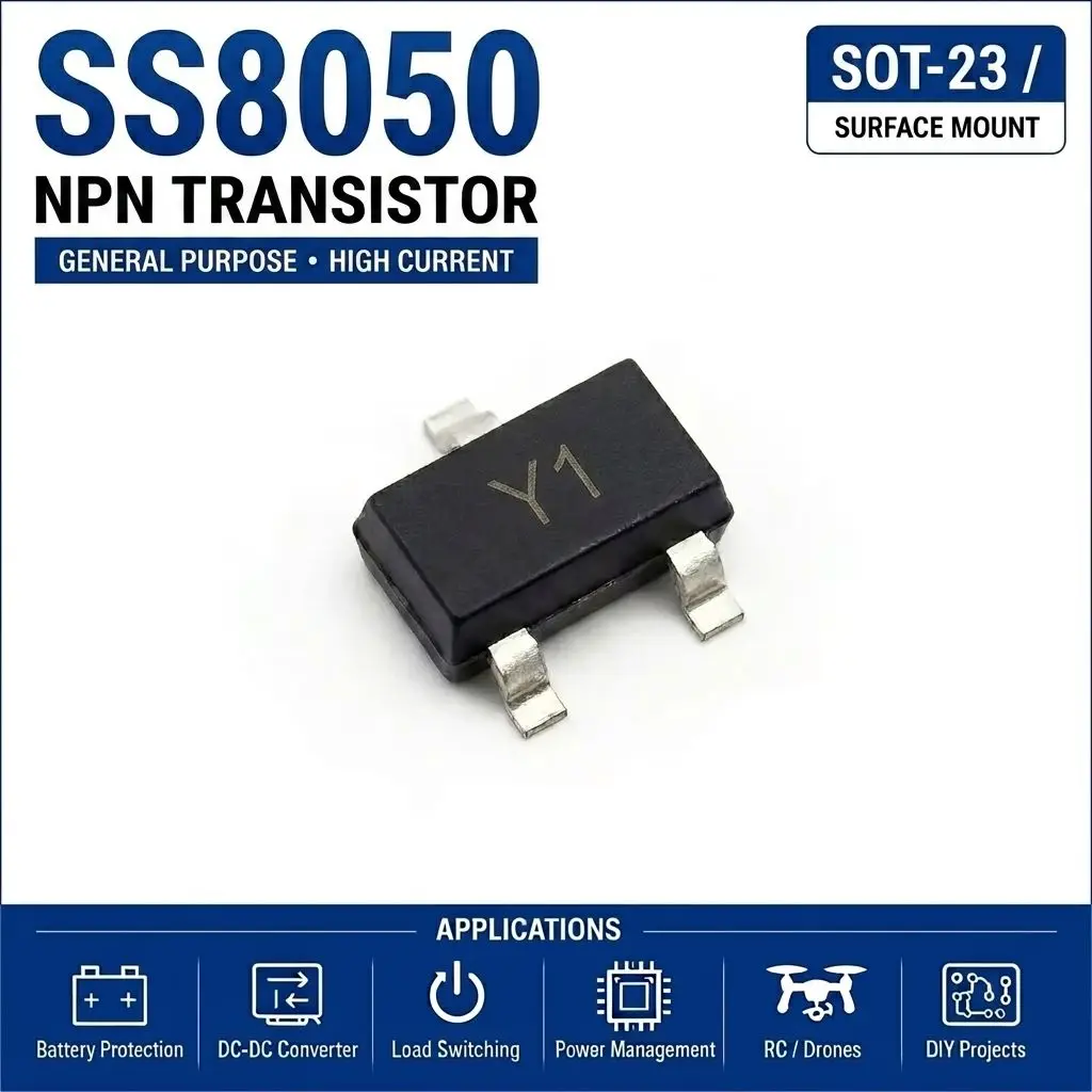 (100 pcs) SS8050 (Marking Y1) SOT-23 - NPN Transistor 20V 1.5A 100MHz