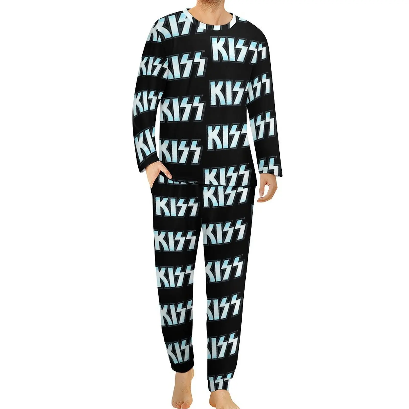 Blue Kiss Band Logo Pajamas Long Sleeve Rock Band 2 Pieces Home Pajamas Set Autumn Men Printed Elegant Oversized Sleepwear