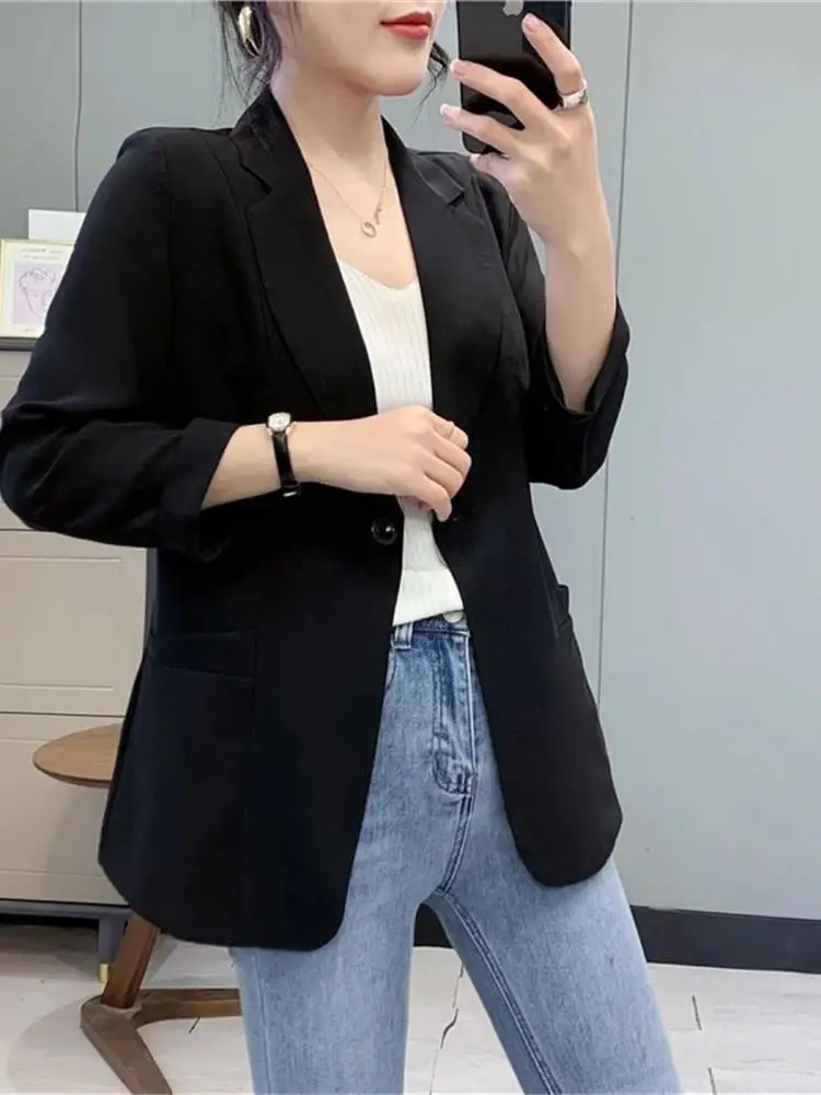 Frühling Herbst Dünner Seven-Viertel Sve Anzug Jaet Damen Premium Faion Slim Fit Große Größe Oberbekleidung Leicht