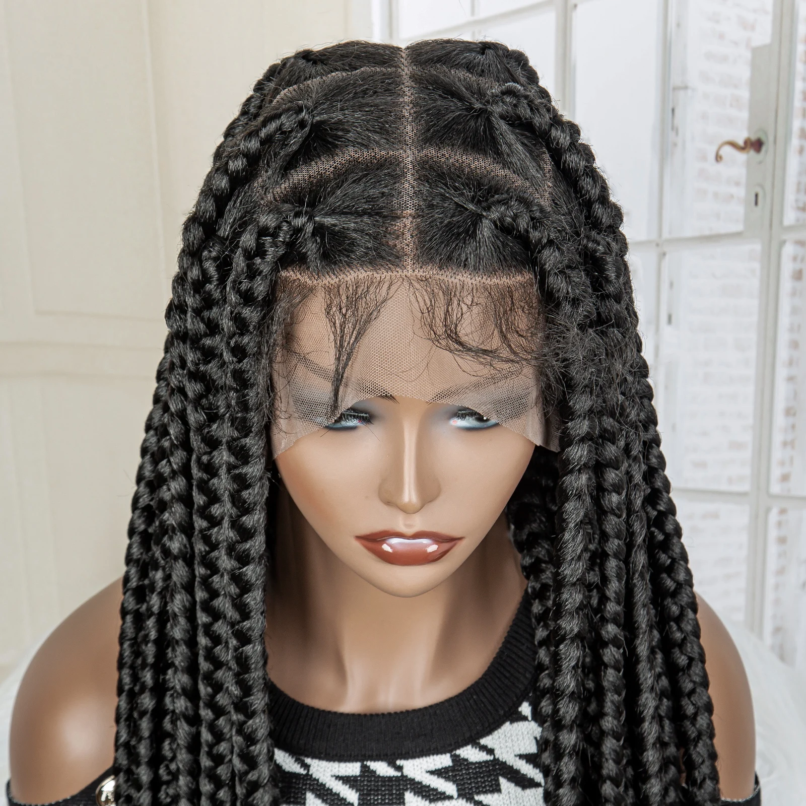 Full Lace Cornrow Vlechten Synthetische Lace Front Pruik Grote Vierkante Knooploos Doos Vlechten Pruik Met Baby Haar Gevlochten Pruiken Voor zwarte Vrouwen