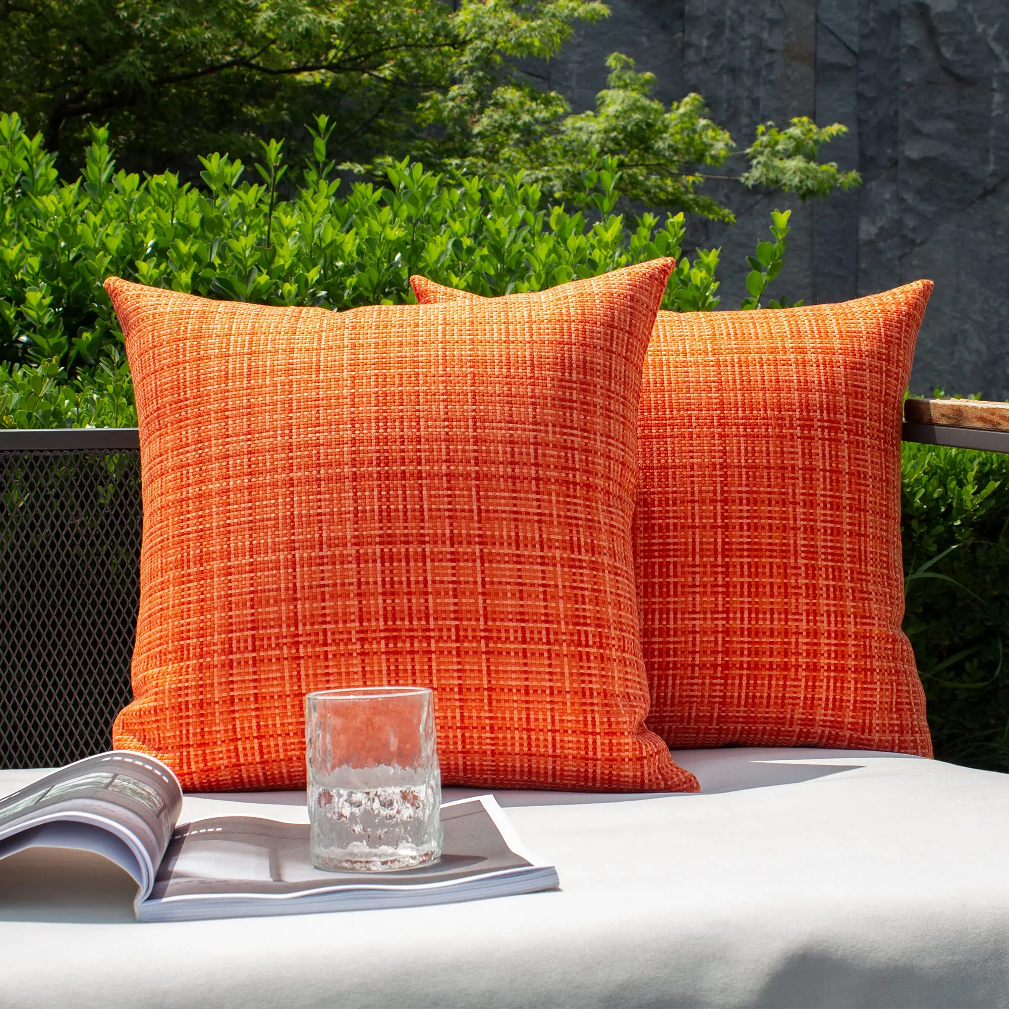 Pack of 2 Outdoor Waterproof Throw Pillow Covers Stripe Square Pillowcases Fall Decorative Modern Cushion Cases for Couch 18x18'