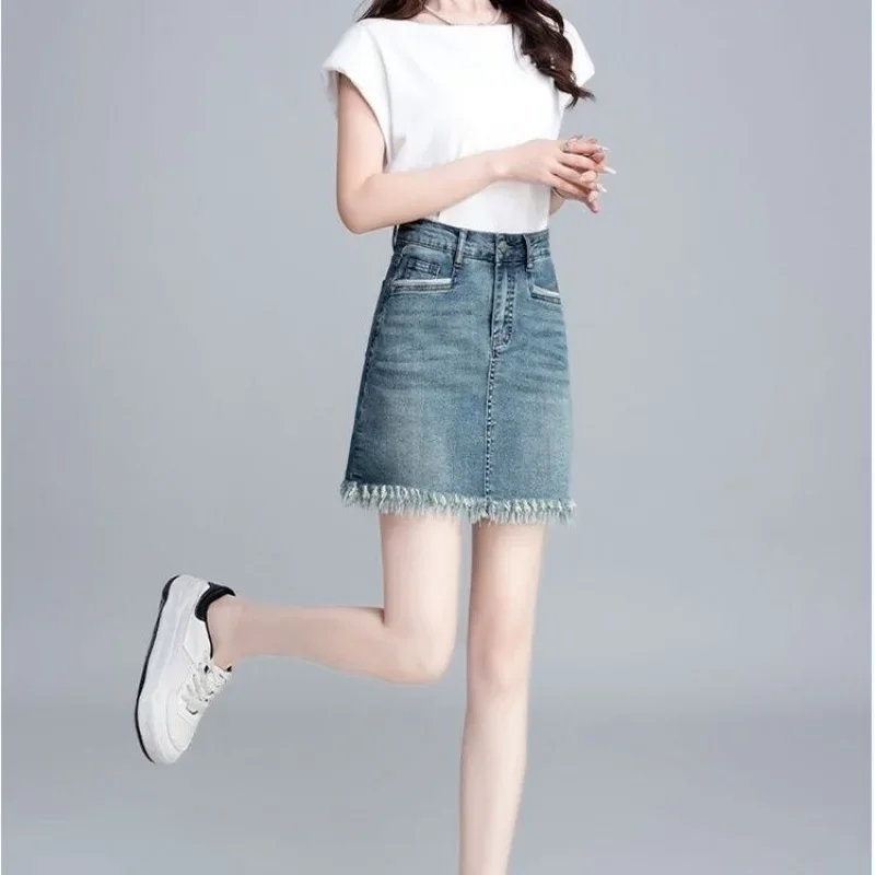 

High Waist Fringe Female Jeans Skirts New In Korean Style A Line Streetwear Aesthetic Cheap Vintage Trend Women's Denim Skirt