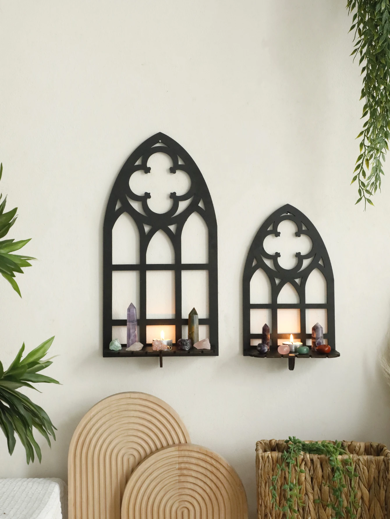 Gothic Wooden Hollow Wall Hanging Wall Decor Vintage Cathedral Arch Frame Goth Room Decor Rustic Spooky Decorative for Bedroom