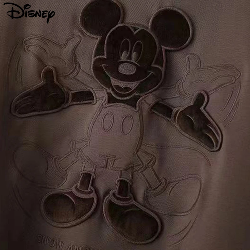 Imagem -05 - Disney-mulheres Mickey Mouse Algodão Bordado O-neck Moletons Moda Casual Pullovers Brand Clothing Top Nova Chegada