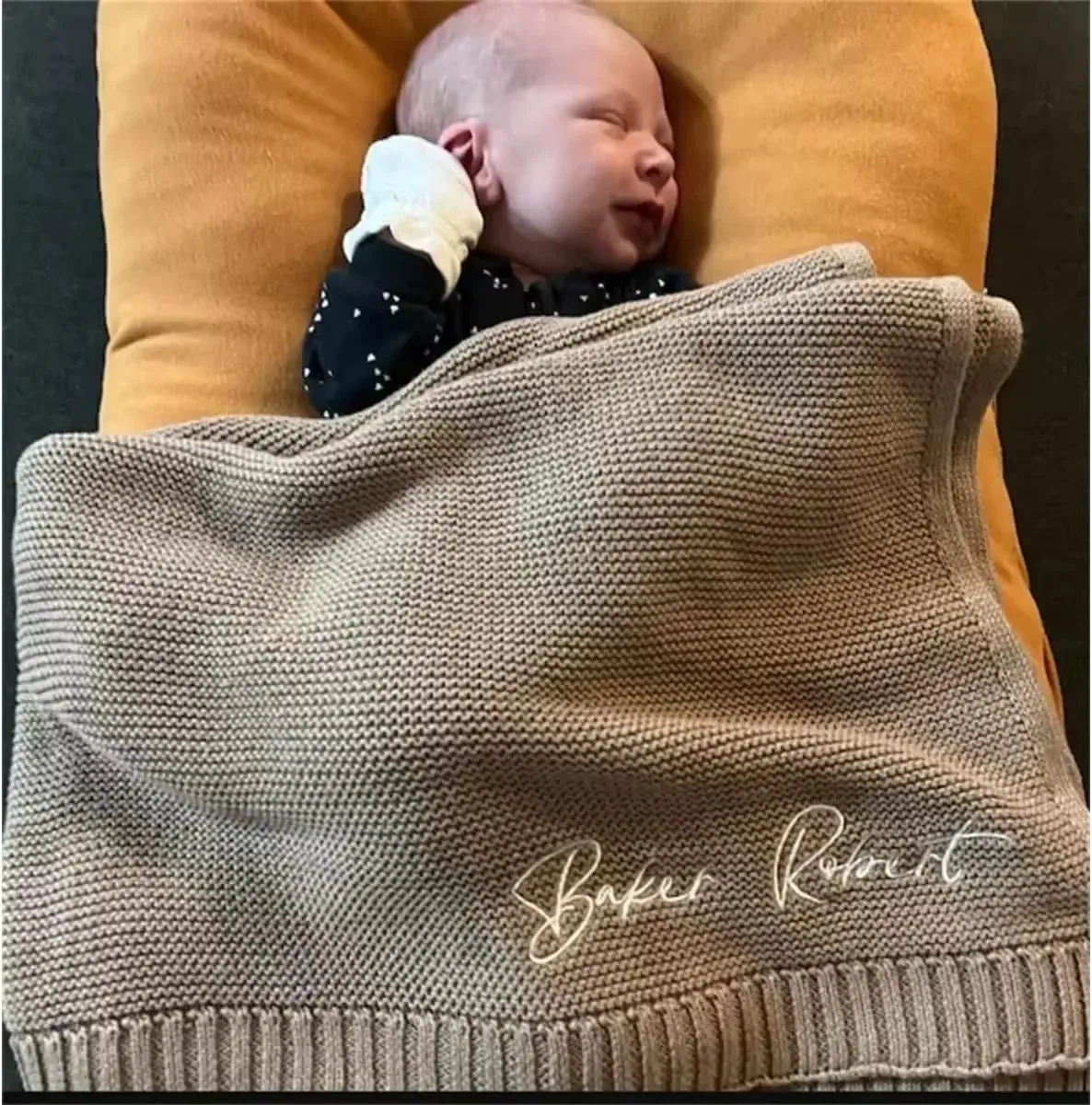 Personalized Name Baby Knitted Blanket Cotton 100x80cm Skin-friendly Warm Newborn Wraps Custom Baby Blanket Chirstmas Gift