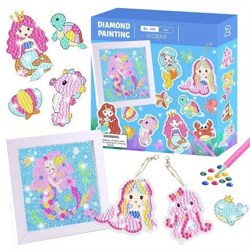

Kids Unicorn Diamond Painting Kit DIY 5D Diamond Art Stickers Keychains Set Children Educational Handmade Craft Gift