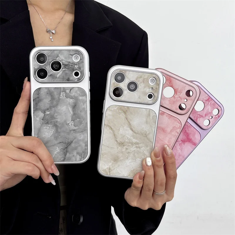 Luxury Marble Pattern Case For iPhone 18 17 16 15 14 13 Pro Max Large Window Camera Hard PC Shockproof Back Cover view 3