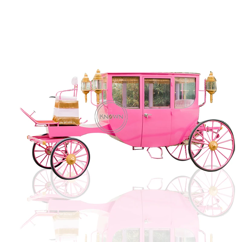 Carruaje de boda real 2022, carrito de caballos de exposición rosa, carruaje turístico de lujo para parque para Europa