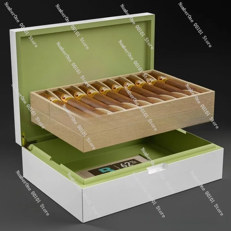 Luxury Handcrafted Cedar Wood Cigar Storage Box, Piano Lacquer Finish with Gilded Details, Moisture-proof Cigar Packaging