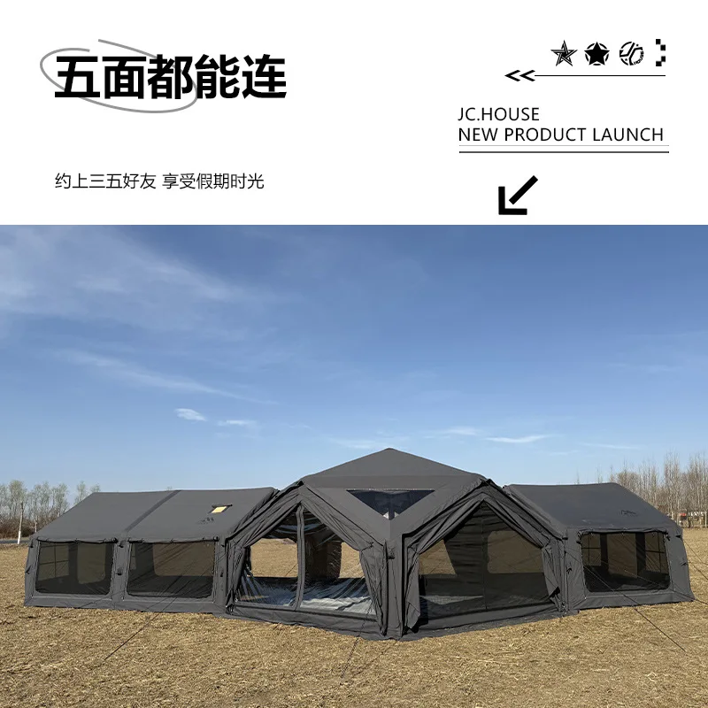 خيمة ترانزيت من القطن الخماسي القابل للنفخ، خيمة تخييم طويلة طوال الليل