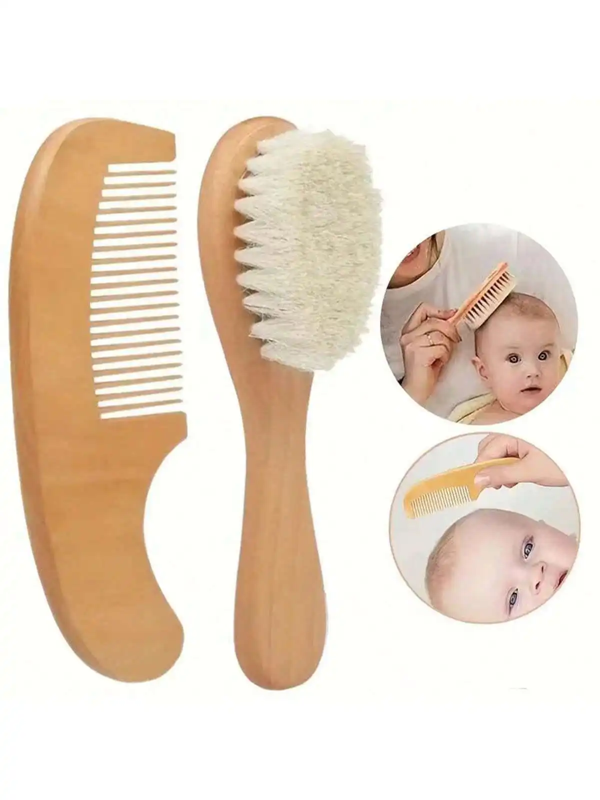 Portable Wooden Hair Brush Comb with Soft Bristles and Head Massager - Perfect for Detangling and Stimulating Scalp Circulation