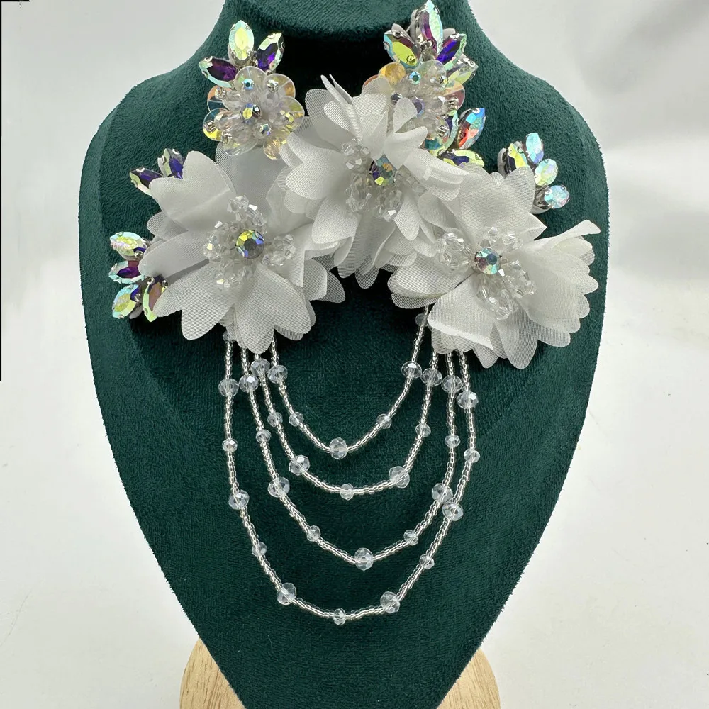 Fashion Handmade  3d  Rhinestone Flower Embroidery Applique Patch Sew On  Hat and Clothes for DIY