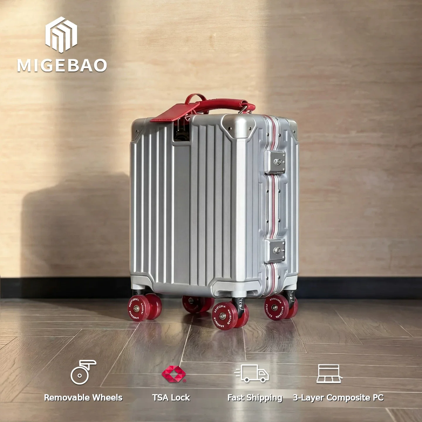 MIGEBAO 14 Inch Two Tone Carry On Women Premium Kids Trolley Luggage Removable Silent Wheels TSA Lock Small Business Travel Case