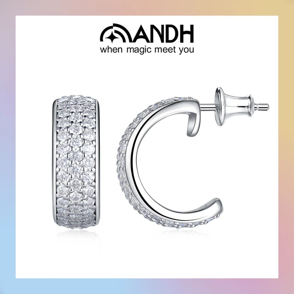 

ANDH D Color VVS1 Moissanite Half Open Hoop Earrings for Women 925 Sterling Silver Circle Earring Piercing Ear Luxury Jewelry