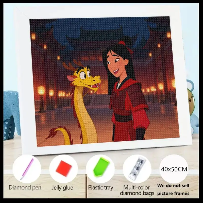 

1PC 5D Full Drill Diamond Painting Kit, Disney Mulan & Mushu Cartoon Movie Art, DIY Warrior Princess Dragon Diamond Embroidery C