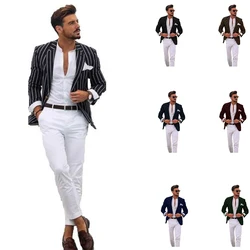 Men's Blazer Striped Jacket Summer Beach Wedding Tuxedo Men Clothes Suit Male Coat