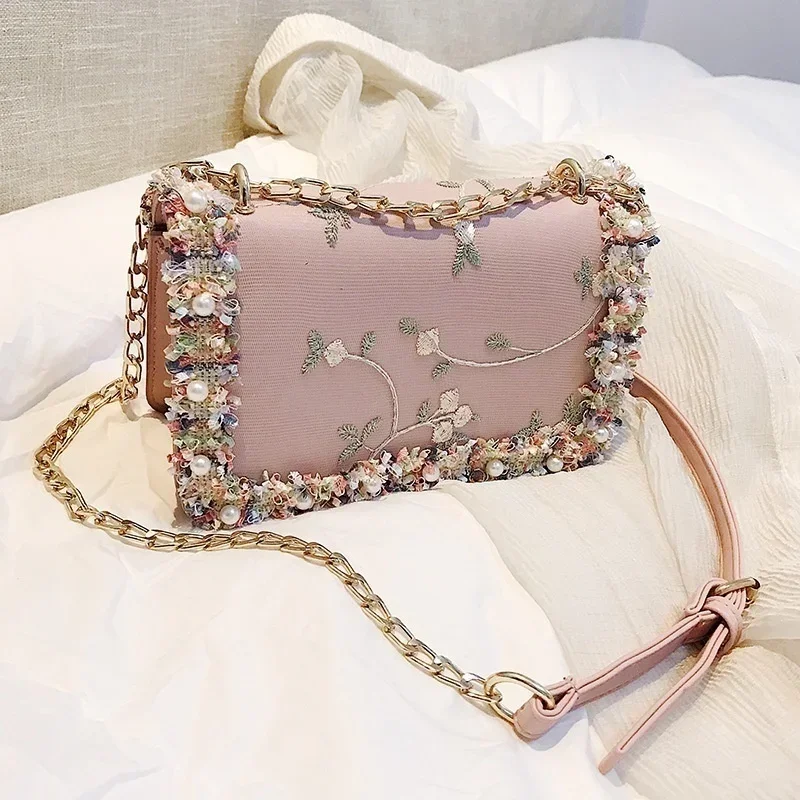 Neue Mode Frauen Blumen gedruckt Mini Ketten tasche Umhängetasche Einkaufstasche Handtasche – Detail 13