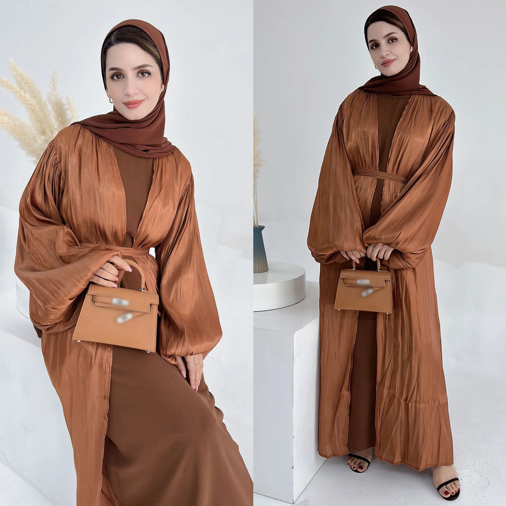 

Eid Ramadan Djellaba Silk Satin Muslim Abaya Open Cardigan Kimono Long Maxi Dress Turkey Ramadan Dubai Kaftan Islamic Arab Robe