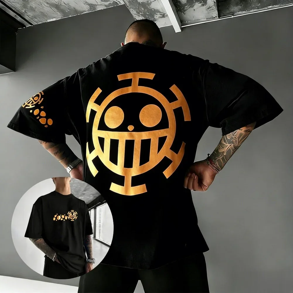 Unisex Cotton T-shirt ONE PIECE Trafalgar D. Water Law 2026 Summer Harajuku Anime Printed Large Loose Parent Child Short Sleeve