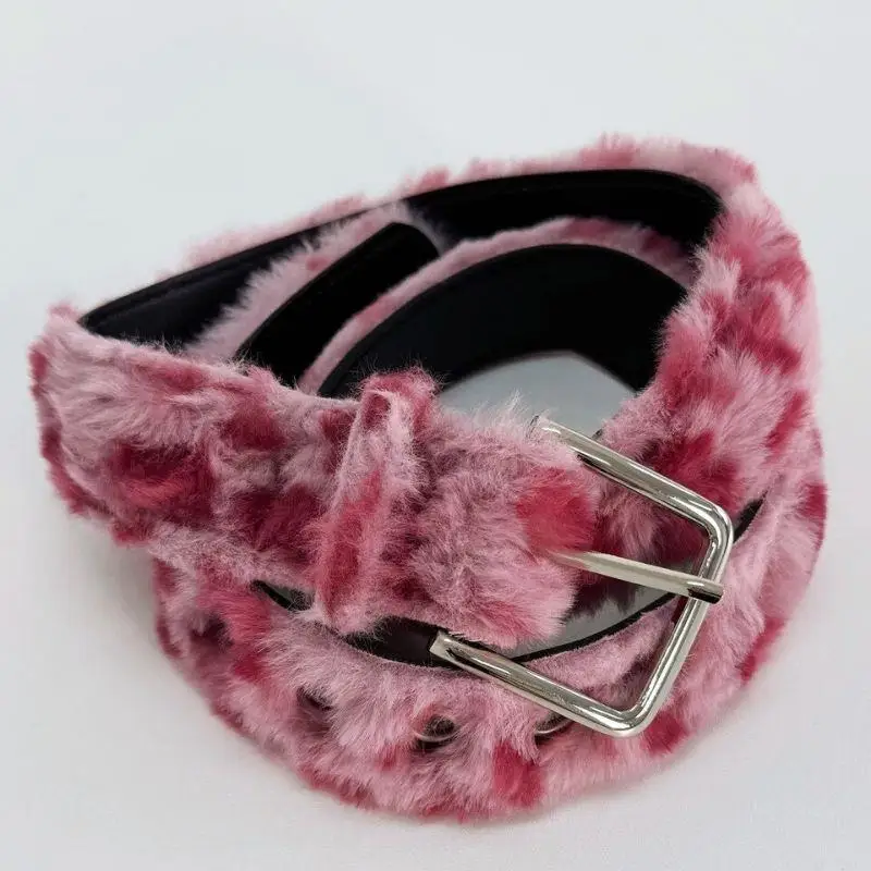 الرجعية الوردي ليوبارد طباعة فو الفراء حزام Y2k رقيق حزام للنساء حزام واسع حار الفتيات الشارع الخصر فاسق حزام خصر #3