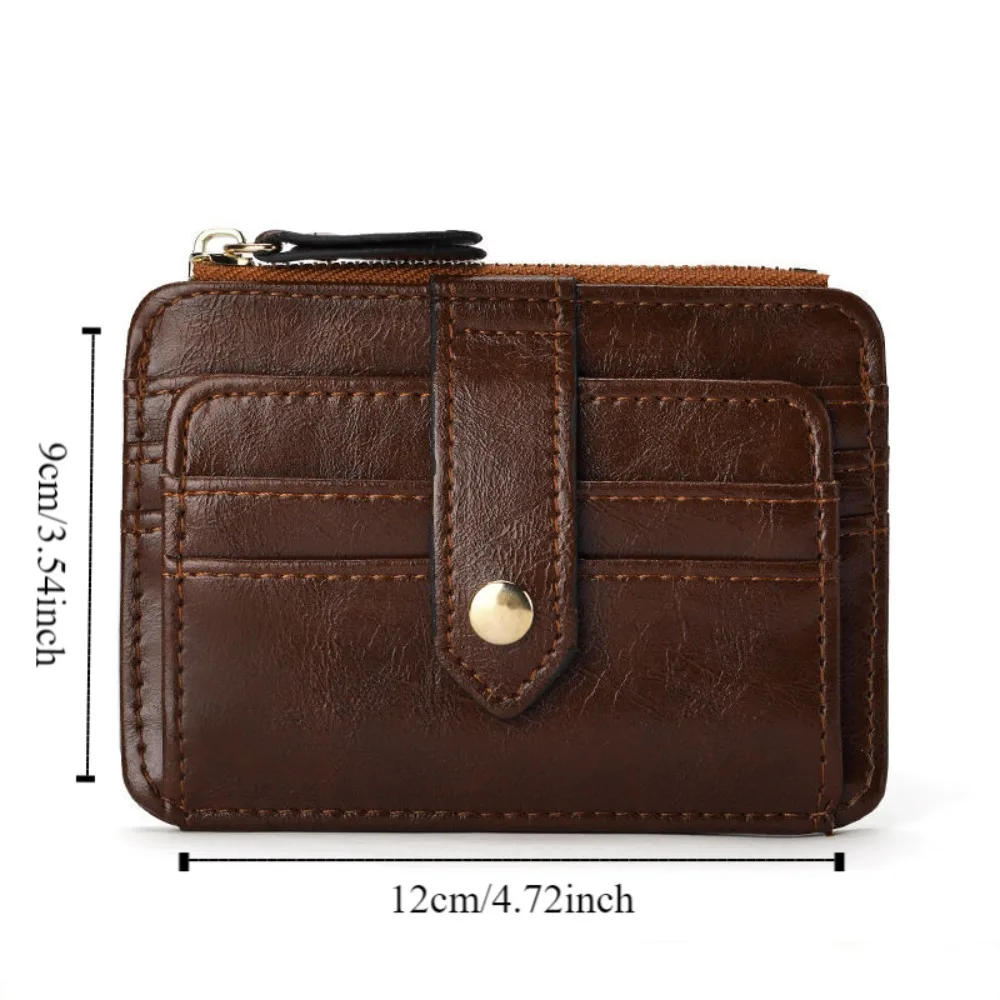 Portable Korean Style Retro Card Bag Solid Color Multiple Card Slots Mini Wallet PU Wallet Zipper Coin Purse Men