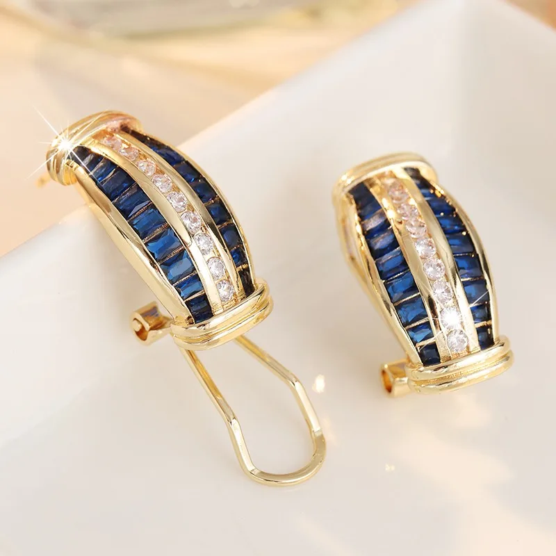 Women's Curved Earrings With Blue White Cubic Zircon Light Luxury High End Style Ear Buckle Versatile Daily Commuting Jewelry view 5