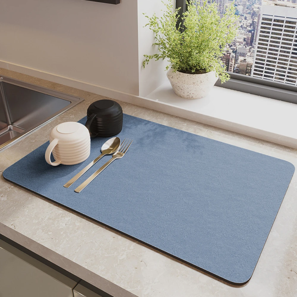 Solid Color Dish Drying Mat Non-Slip Super Absorbent Quick Dry Pad Kitchen Counter Sink Draining Washable Neutral Themed Mat