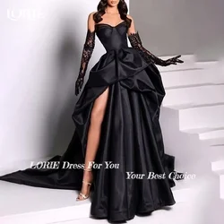 LORIE Black High Slit Formal Evening Dresses Pleates A-Line Prom Dresses Solid Lace Sleeve Women's Clebrity Party Gowns 2024