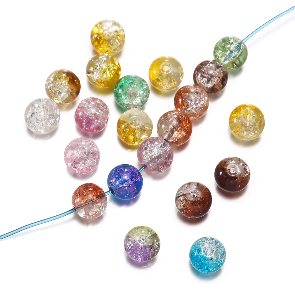 20/50pcs/Lot 10mm Glass Round Beads Floral Loose Beads for Necklace Bracelet Earrings DIY Jewelry Making Accessories