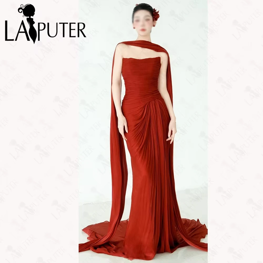 

Темно-красные вечерние платья русалки с лямкой на шее, струящееся платье для выпускного вечера с разрезом, женское элегантное вечернее платье с рюшами на все тело, новинка 2023 года