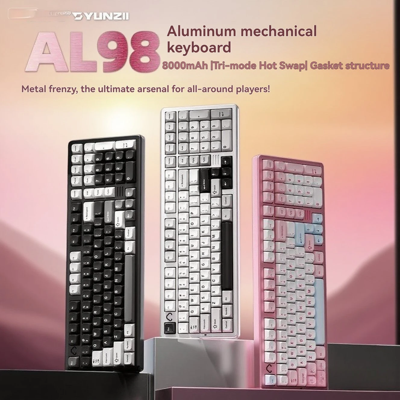 

YUNZII AL98 Keyboard Wireless Tri-mode Aluminum Mechanical Keyboard Custom RGB Hot Swap Game Office Keyboards Support QMK/VIA