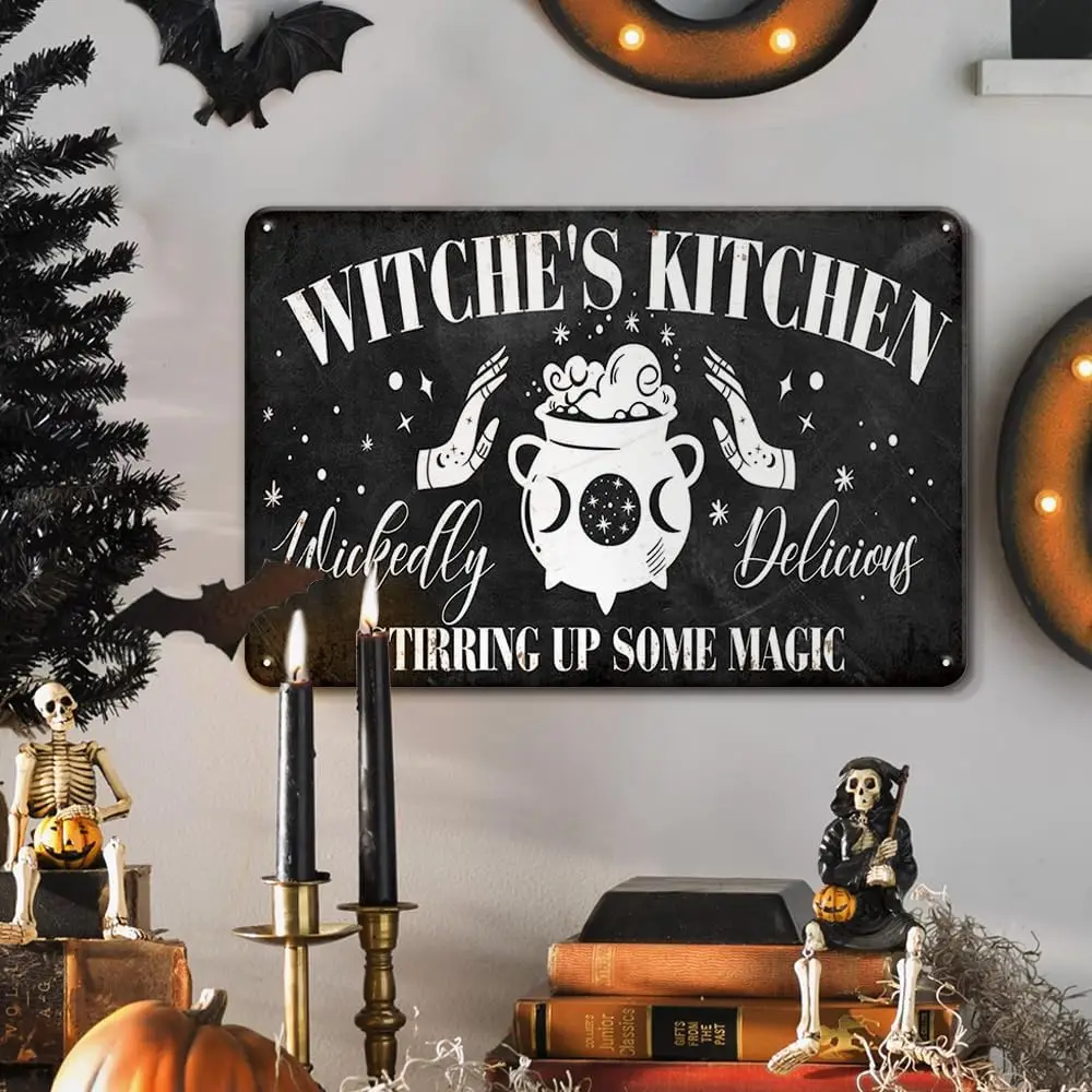 Halloween Decor Witches Kitchen Wood Sign Decor, Witchy Gothic Decor for Kitchen Dining Room Witchcraft Decoration, Best Witches