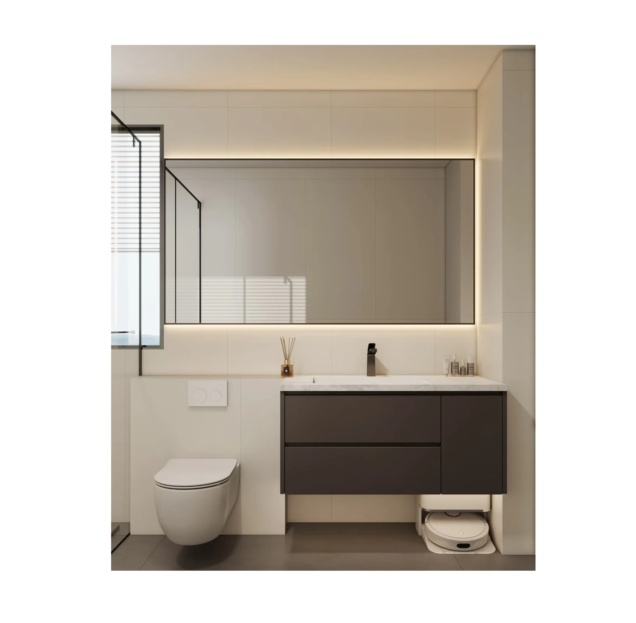 CBMMART Customized Smart Lacquer Grille Design Bathroom Cabinet Led Mirror Grid Bathroom Vanity