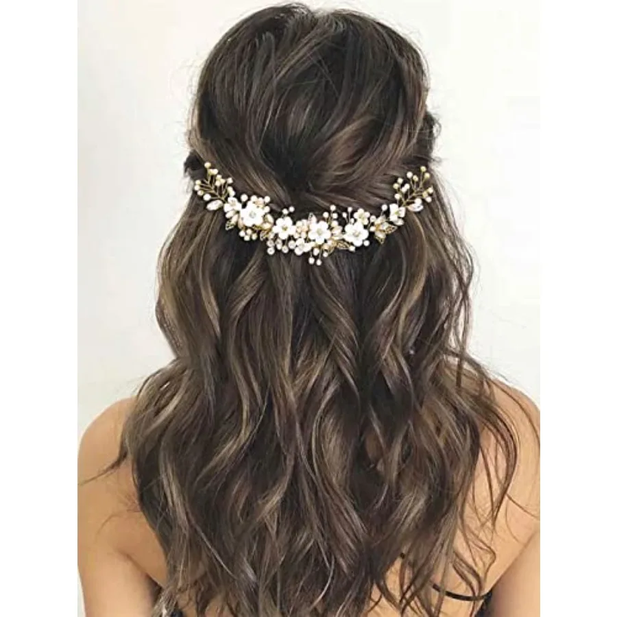 

Flower Bride Wedding Hair Vine Crystal Bridal Headpieces Pearl Hair Accessories for Women and Girls
