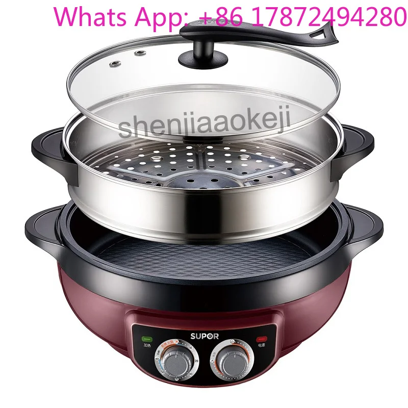 6L Korean-Style Non-stick Frying Machine, 220v 1800w Multifunctional Household Electric Food Steamer Hot Pot Cooker Wok