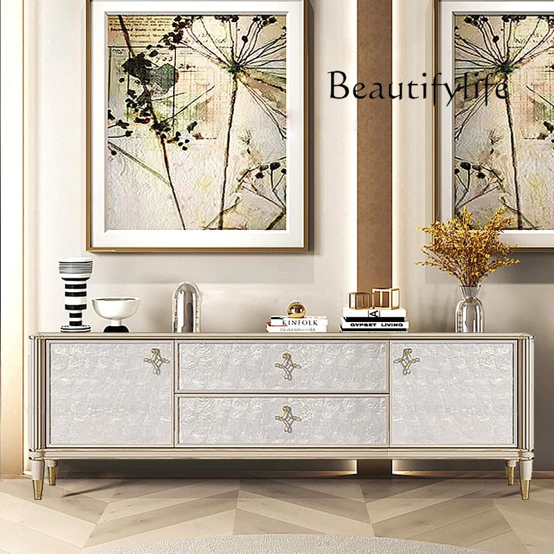 American Cream Style Solid Wood Shell TV Cabinet Household Minimalist Audiovisual Cabinet