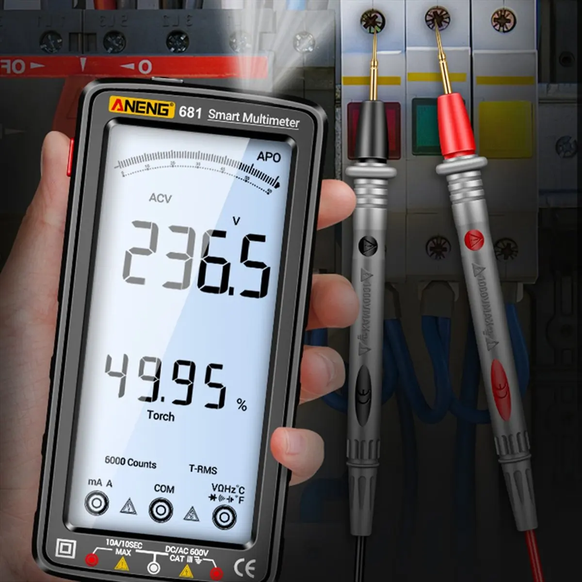

681, перезаряжаемый цифровой мультиметр, бесконтактный тестер напряжения, измеритель напряжения, тестер тока с ЖК-экраном, черный